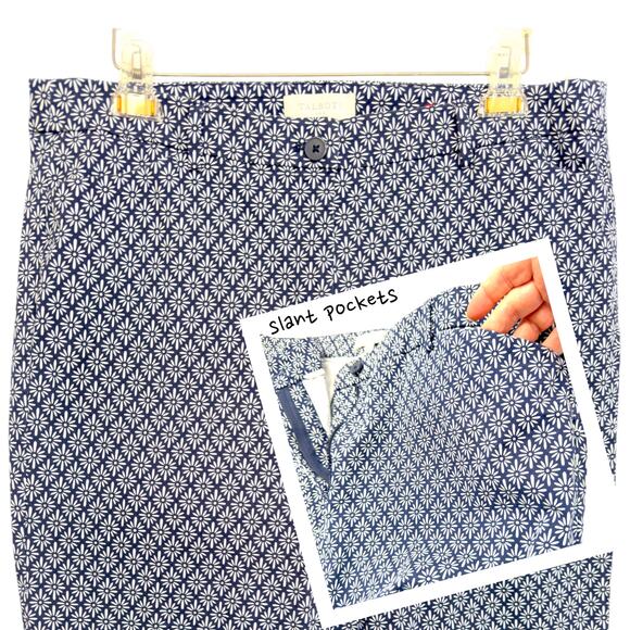 Talbots Crop Skimmer Pants Button Hem Blue Print Women 14 Coastal Preppy Stretch - Picture 3 of 14